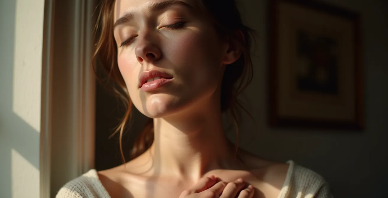 Person umarmt symbolisch ihren eigenen Schatten als Zeichen der Akzeptanz.