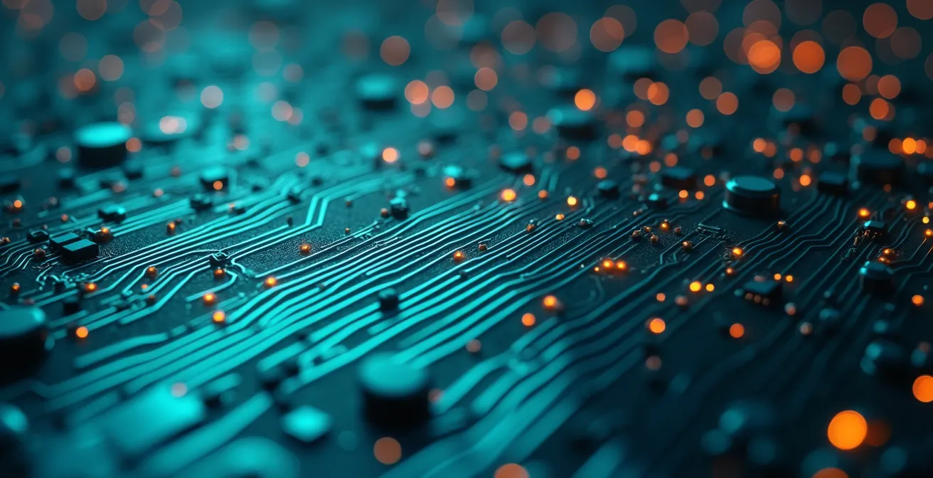 Makroaufnahme von Technologie-Komponenten die CRM-Integration symbolisieren