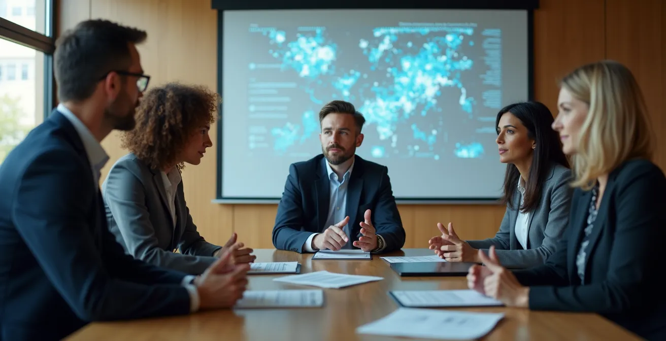 Deutsches Führungsteam bei datenbasierter strategischer Entscheidung