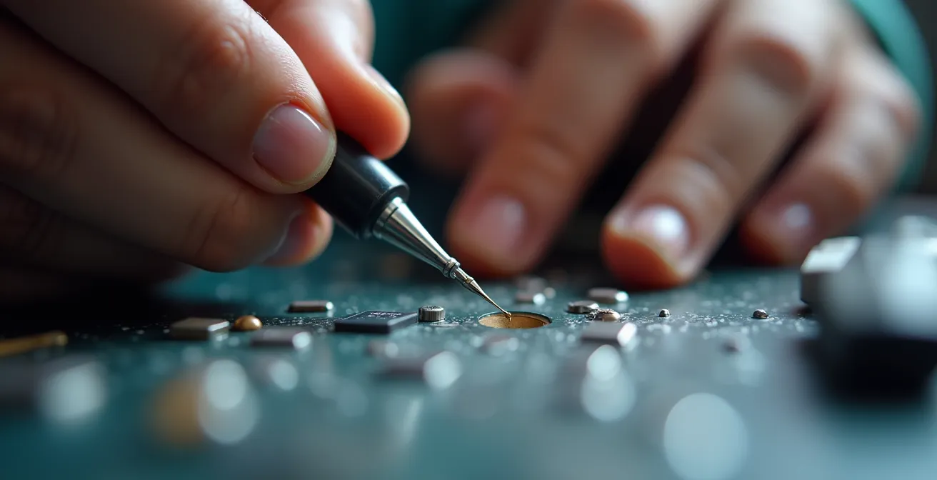 Makroaufnahme von fokussierter Detailarbeit