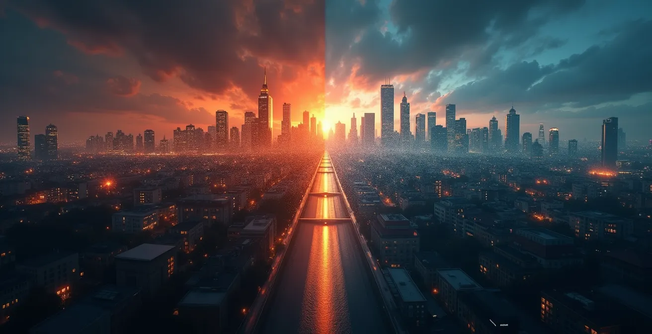 Visualisierung des Konzentrationsrisikos bei Immobilieninvestitionen in einer Stadt gegenüber einem diversifizierten Portfolio in Deutschland.