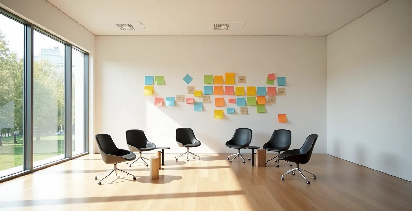 Team bei einer wertschätzenden Retrospektive in sicherer Atmosphäre