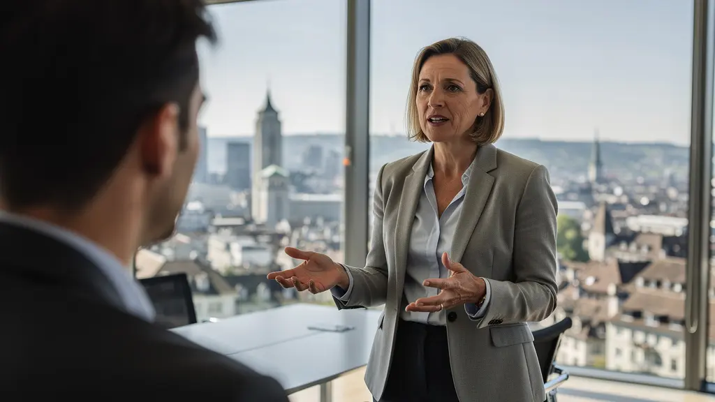 Immobilienmaklerin erklärt internationalem Kunden den Schweizer Markt (Expat-Beratung Zürich)